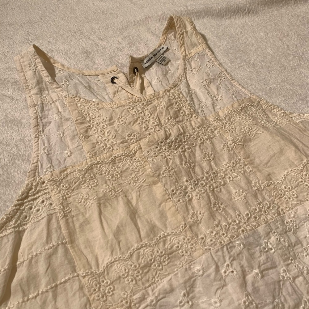 AE Cream Eyelet Lace Up Back Tank Top